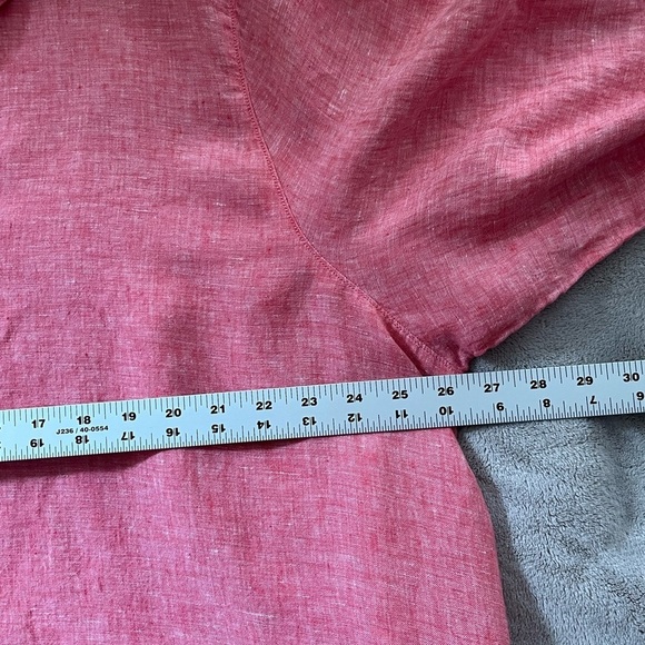 TAHARI 100% Linen Tunic Top Muted Red Split V  Lagenlook Boho Casual Plus Size - Picture 9 of 11